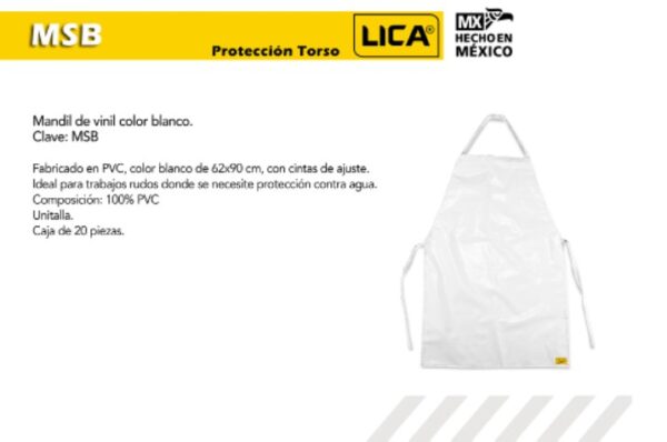 MANDIL PLASTICO PROTECCION ACIDOS Y SALPICADURAS AGUA